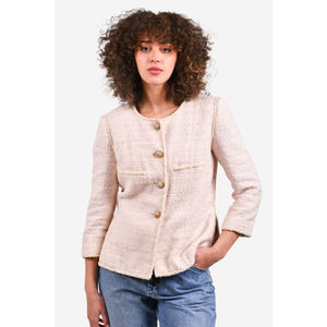 Pre-loved Chanel™ Pink/Cream Tweed Embellished  Button Down Blazer Size 40